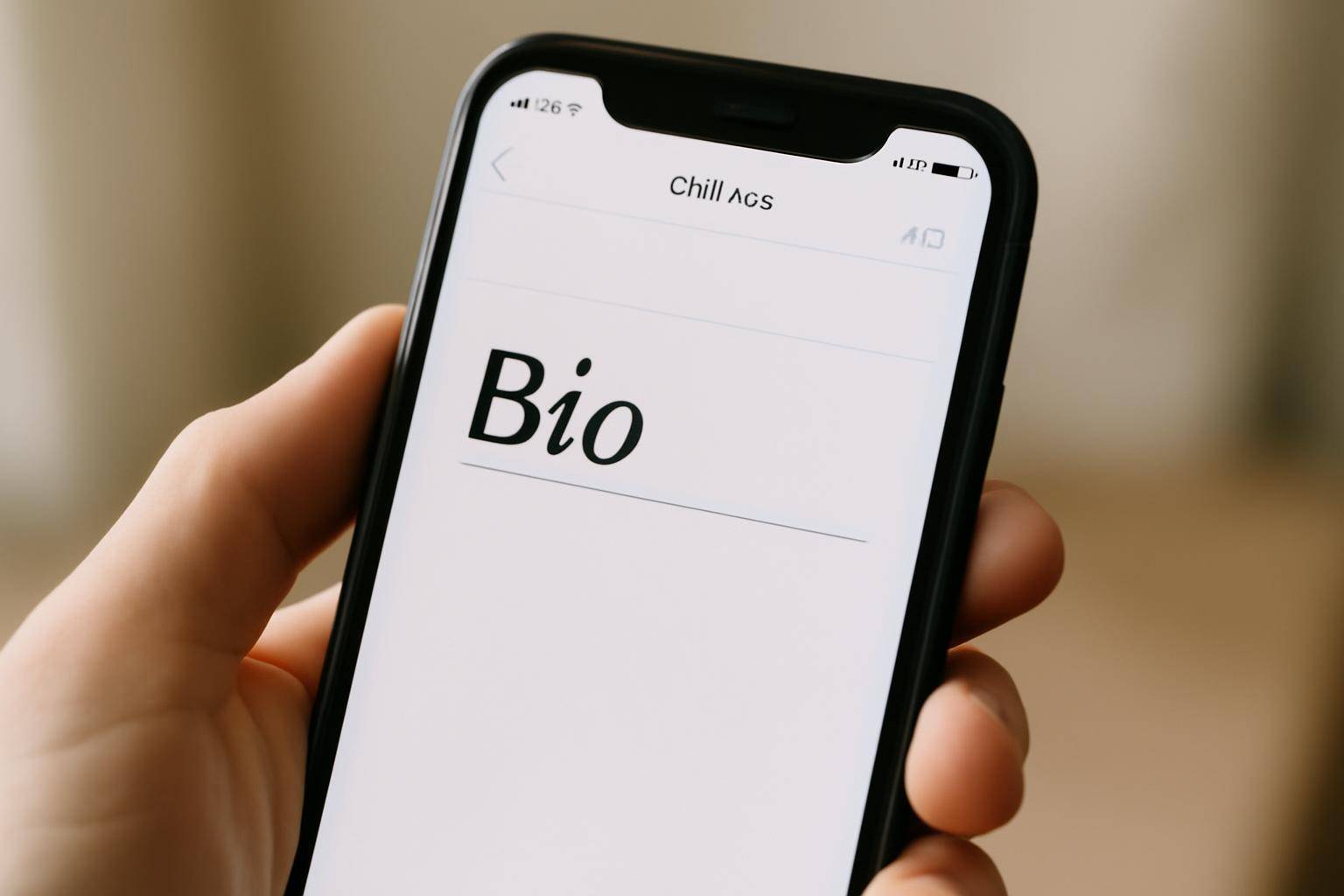 A smartphone screen showing a bio text field with stylized bold and script Unicode characters being typed