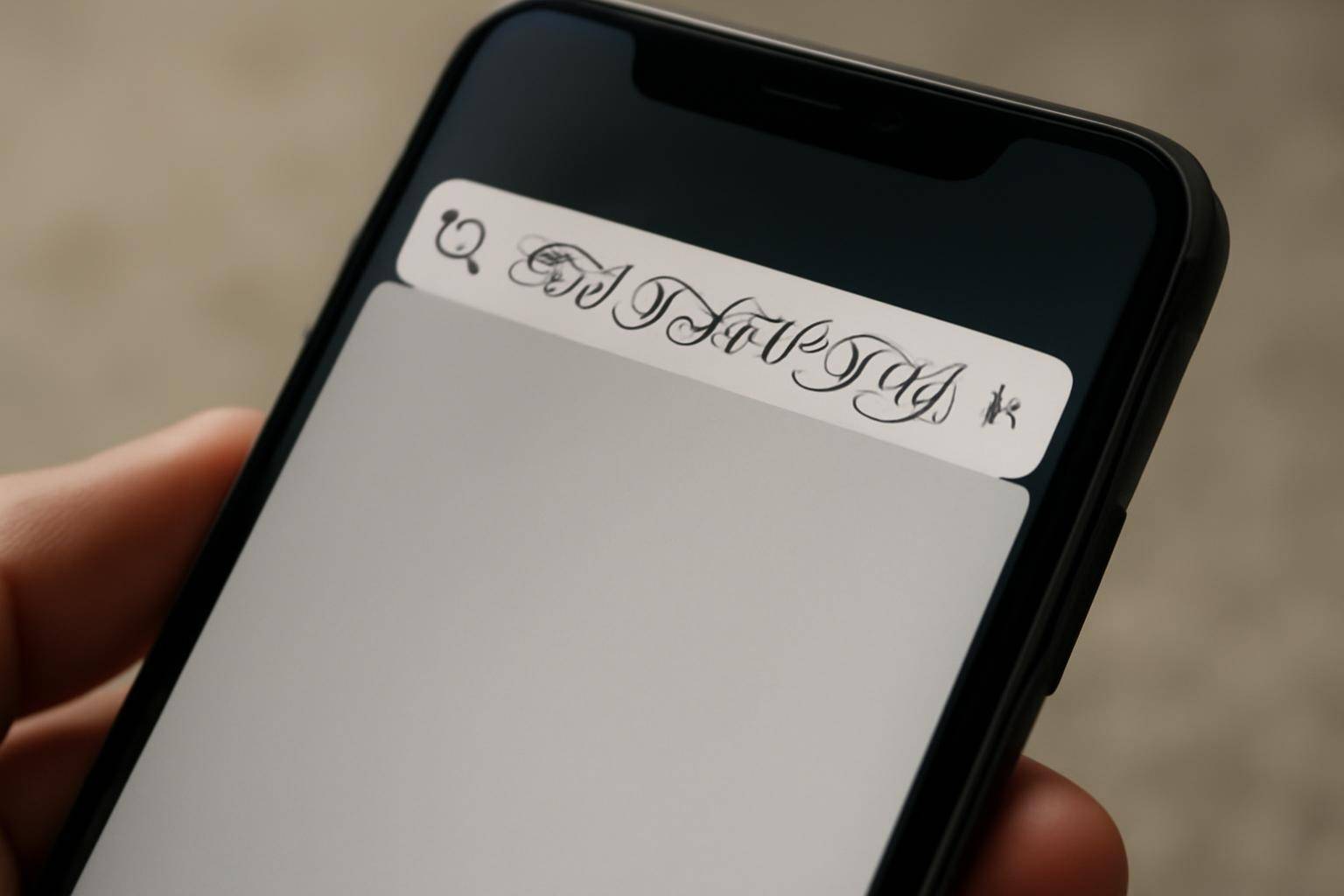 A phone search bar showing stylized script letters instead of plain text, with an empty results list below it.